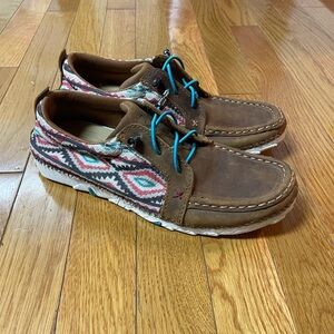 TWISTED X ZERO-X Womens Leather Loafer Flats Aztec Pattern Stitched Fabric 7